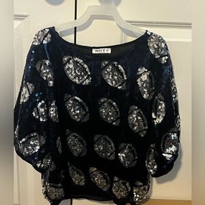 Why Dress Sequin Blue and Silver Football Top Size Small White